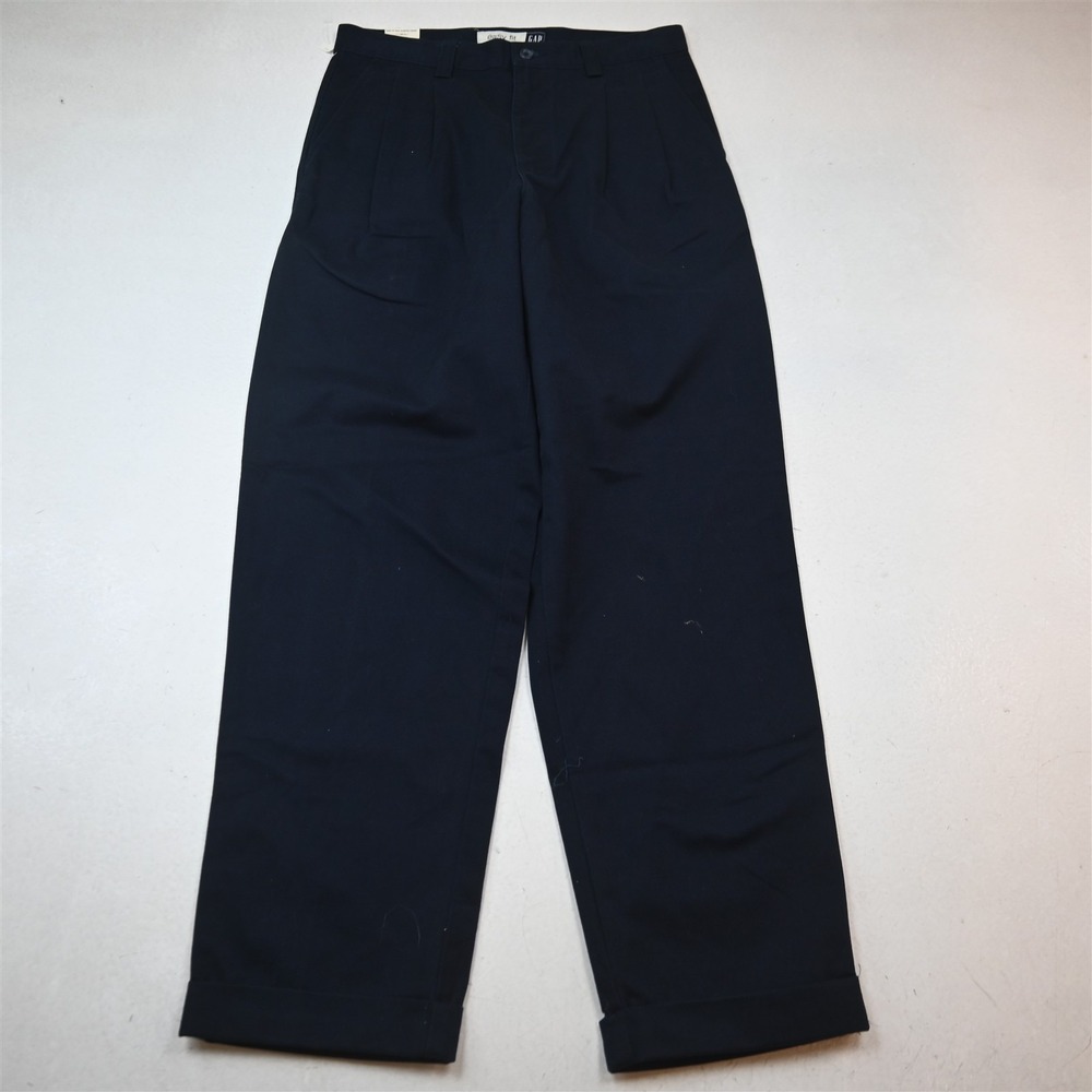NEW Vtg Gap 30x30 Navy Blue 100% Cotton Easy Fit High Waist Pleated Chinos Pants